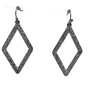 Silver Tone Earrings Diamond Shape Aluminum Foil Hook Dangle Pierced